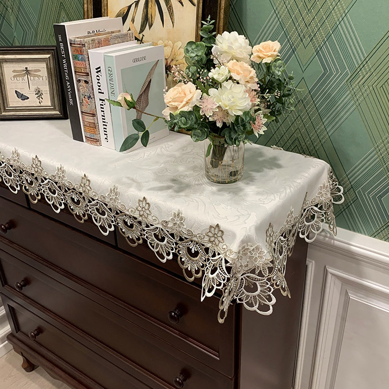 Nordic Light Extravaganza Red Lace Fabric Red Lace Art TV Cabinet Table Cloth Cover White Geb Chinese Pure Color Dust Cover