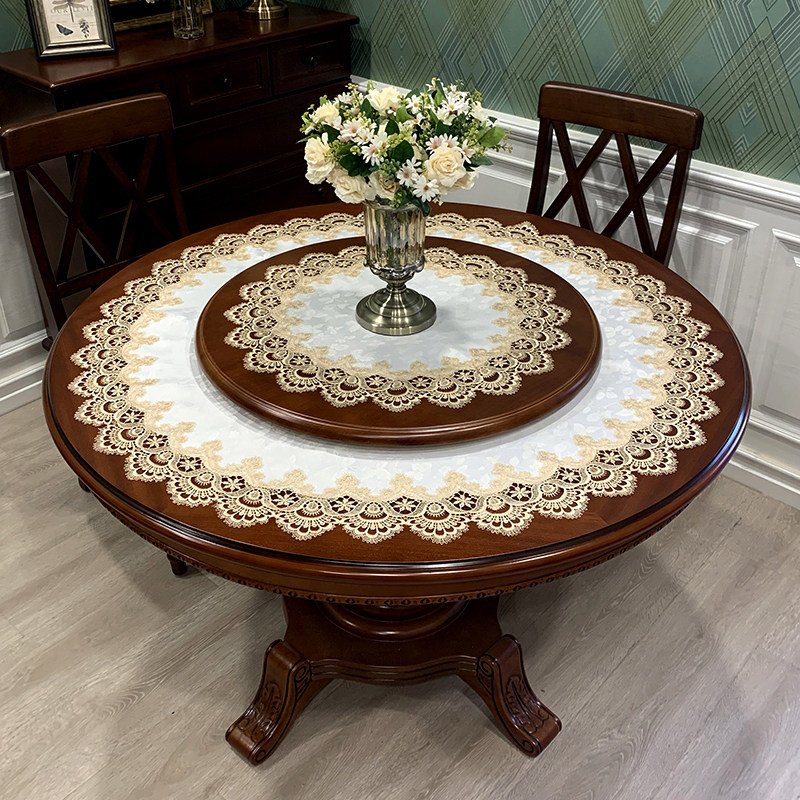 Round light lavish American lace table cushion retro Eurostyle round luxurious high-end senses white dining room table cloth