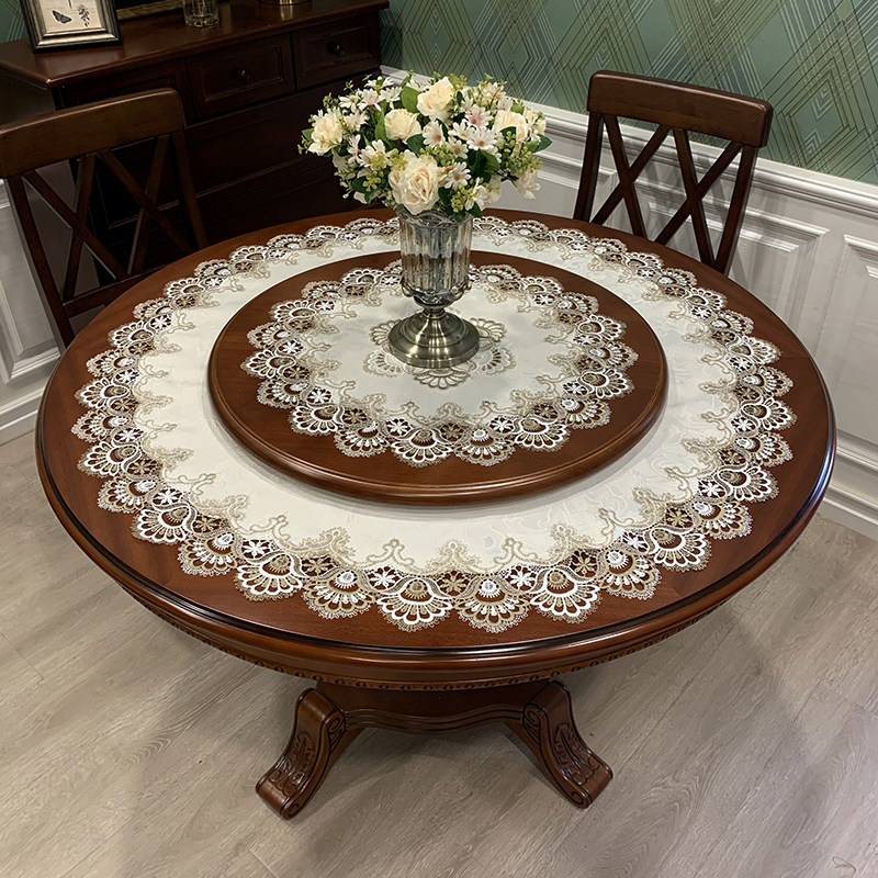 Eurostyle Lace Cloth Art Round Table Pure Color Table Cloth Home Round Table Mat Luxurious Dining Cloth American Upscale Table Mat