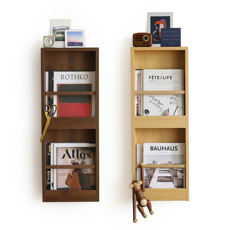 Small wood children's bookshelf Modern simple book and newspaper rack Household Nordic magazine rack Wall shelf