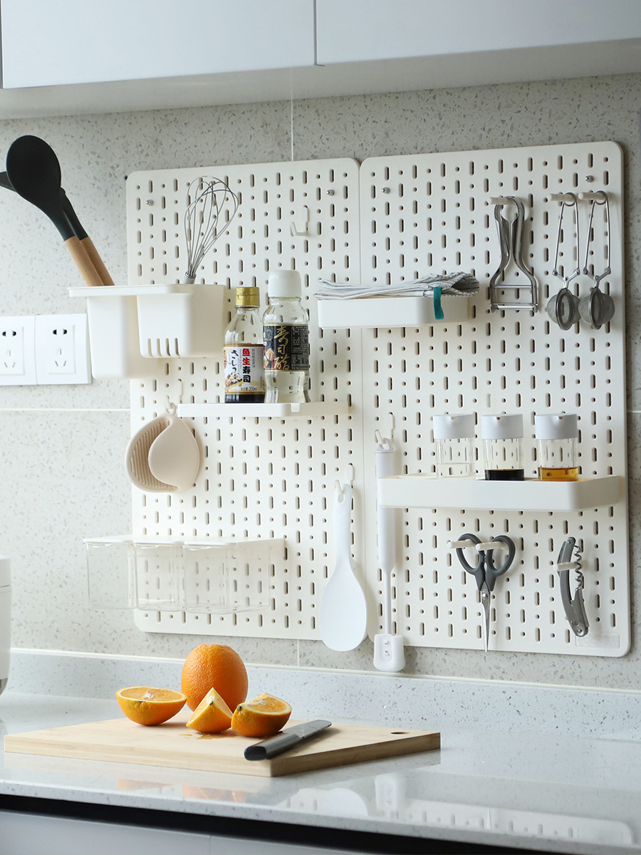 Small wood multi-layer wall shelf Kitchen rack Hole board hole-free shelf Bathroom storage layer shelf