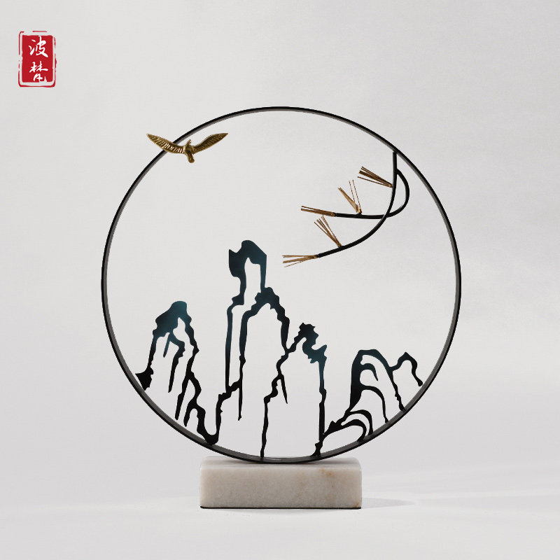 New Chinese-style decoration Zen living room TV cabinet porch alpine scenery metal modern creative decoration decoration