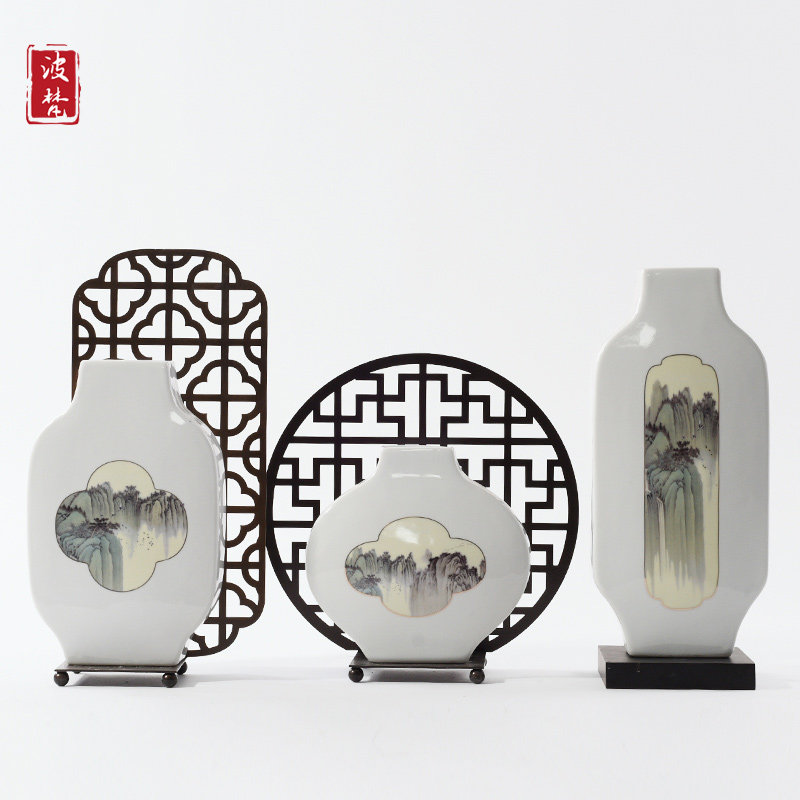 New Chinese Living Room Xuanguan Ceramic Pendulum Calligraphy Room TV Cabinet China Wind Sample Interboard Creative Soft Assembly Accessories