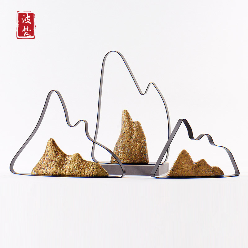 New Chinese Living Room Pockladder Fittings Golden Fake Mountain Show Hotel Sample HouseSample Room Softwarehouse