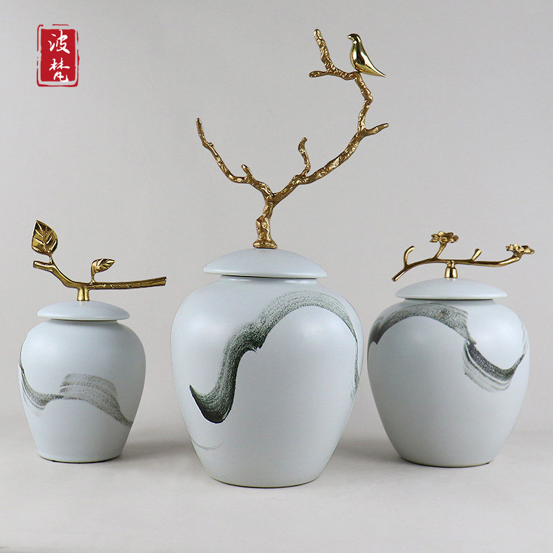 New Chinese ink-ink ceramic pot swing piece Villa-Like Board Room Exhibition Hall Soft-mounted Living-room Bookcase Hyun Guan Cabinet Creative Furnishing