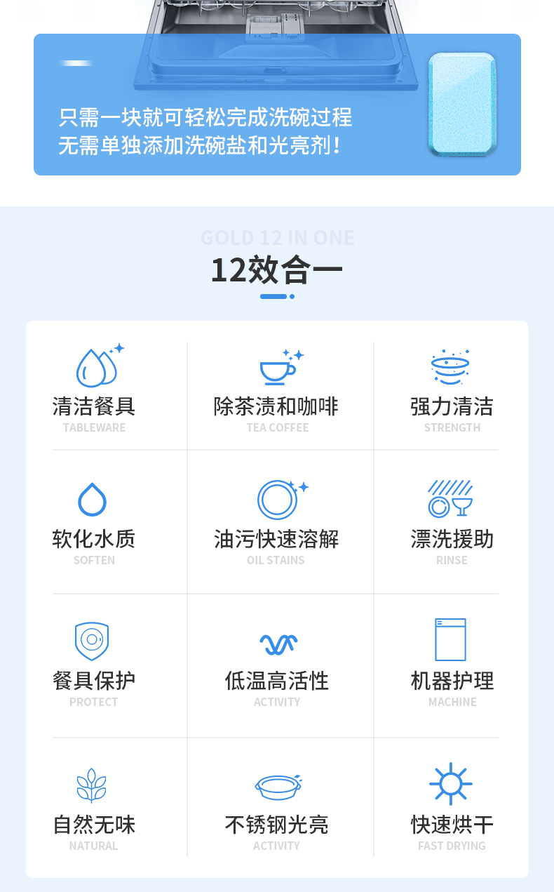 德国原装进口 Fertig 12效合一 洗碗机专用洗碗粉块 480g*2盒 图4
