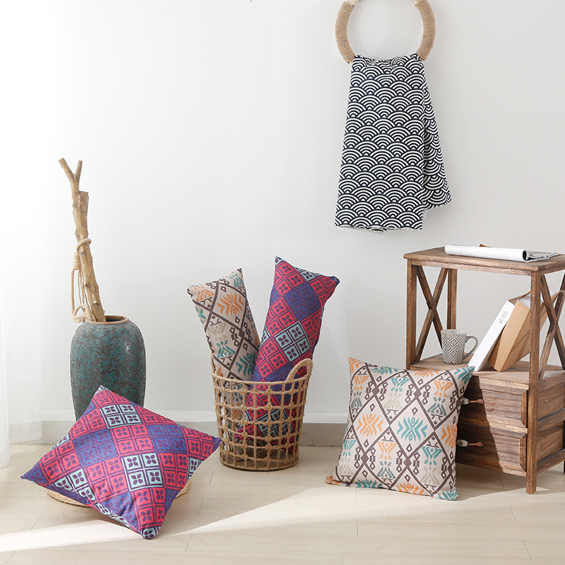Milo Chia Feat Striped National Wind Square Pillow Holding Pillow Back Cushion Living-room Sofa Bedroom Bedside Large Backrest Cushion Chinese
