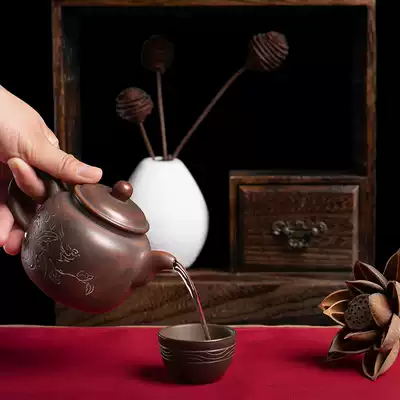 Guangxi Qinzhou Nixing pottery pure handmade drunken fairy pot bubble teapot kiln carved flower pastoral tea craft gift decoration single pot