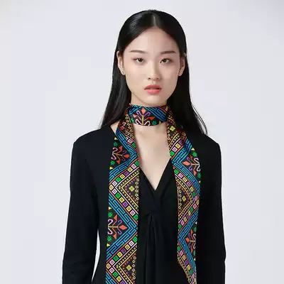 Miluojia National style silk narrow scarf long scarf women's fashion small belt silk scarf longevity pattern spring and autumn