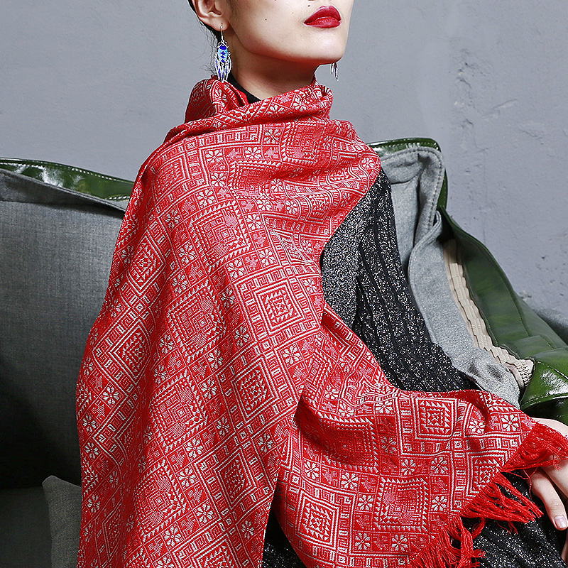 Milo Chia Original Design Goldfish Double Lotus National Wind Long Style Cape Shawl Silkworms Real Silk Velvet Scarf Mother's Day-Taobao