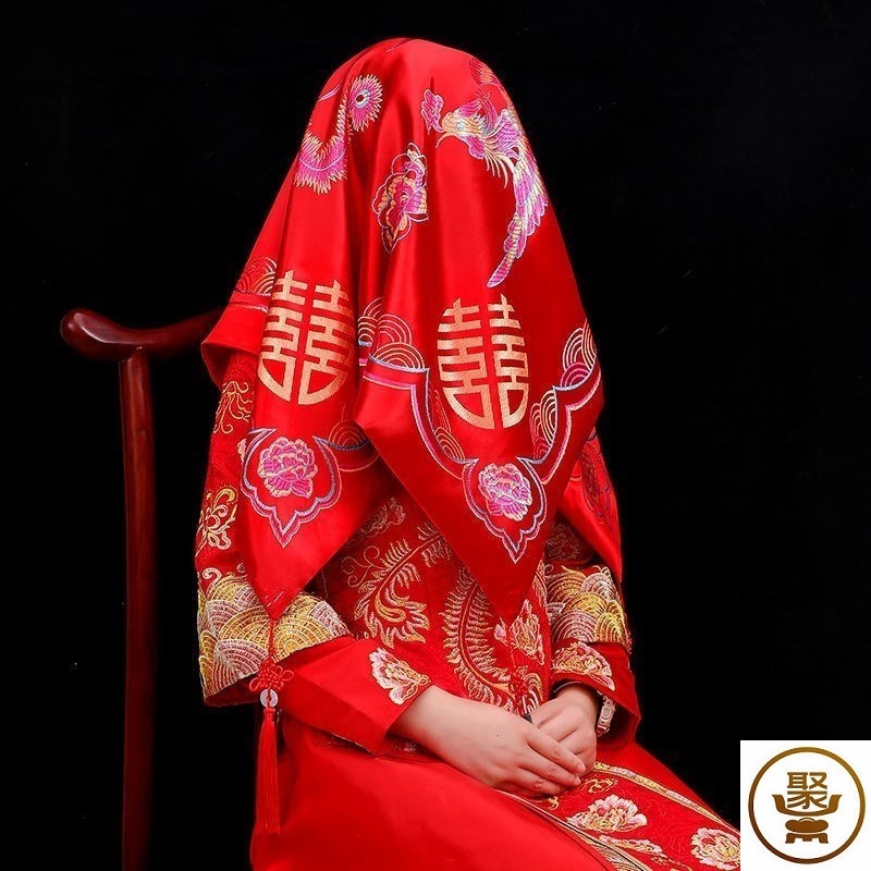 Wedding celebration supplies red hijab wedding bride Chinese embroidery hijab red veil tassel shaking sound with the same paragraph