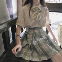 jk uniform genuine cedar half-body pleated skirt round placket shirt basic school uniform set full set of summer set of women