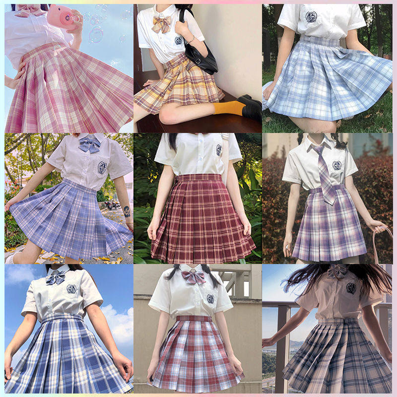 jk uniform set full set genuine raspberry black tea summer gentle one knife short sleeves a set of sailor suit plaid skirt women