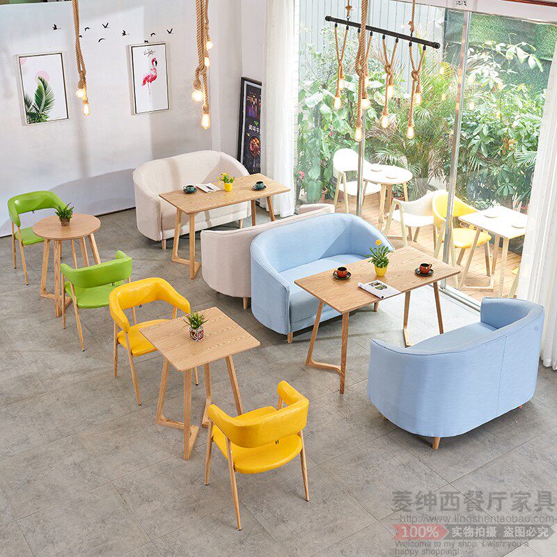 Customized net red milk tea dessert shop western restaurant simple casual cloth card seat double cafe sofa table and chair combination