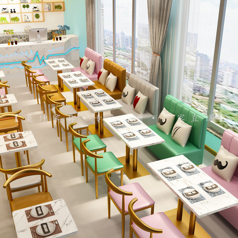 Internet celebrity milk tea shop table and chair card seat sofa double against the wall simple coffee burger dessert shop table and chair combination