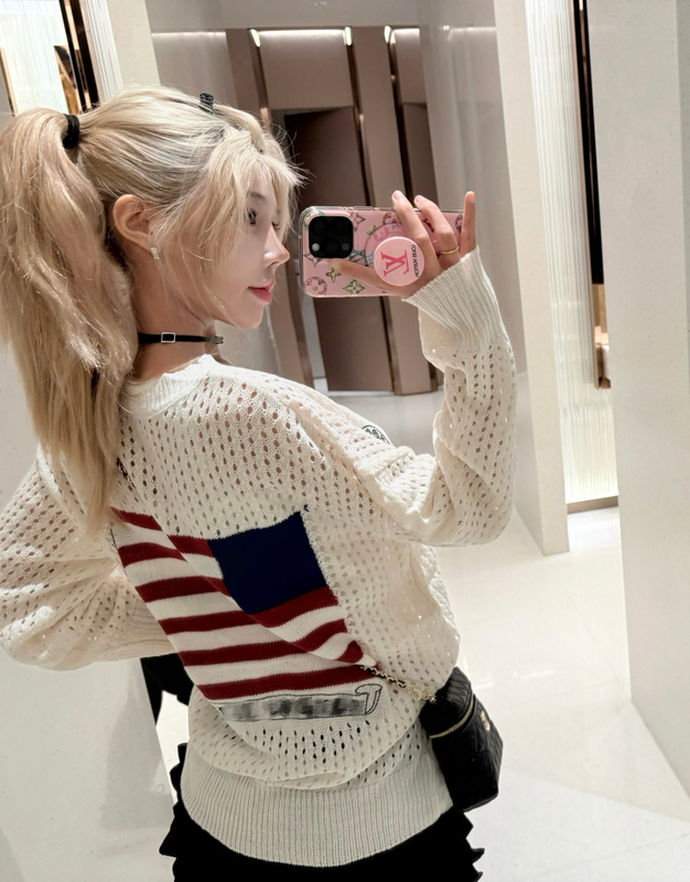 Southern Song Dynasty Xin Qiji Ch* Off-White Sanskrit Print Slimming Top Loose Lazy Knit Sweater Long-Sleeve Sweatshirt for Women Southern Song Dynasty Xin Qiji Ch* Off-White Sanskrit Print Slimming Top Loose Lazy Knit Sweater Long-Sleeve Sweatshirt for Women