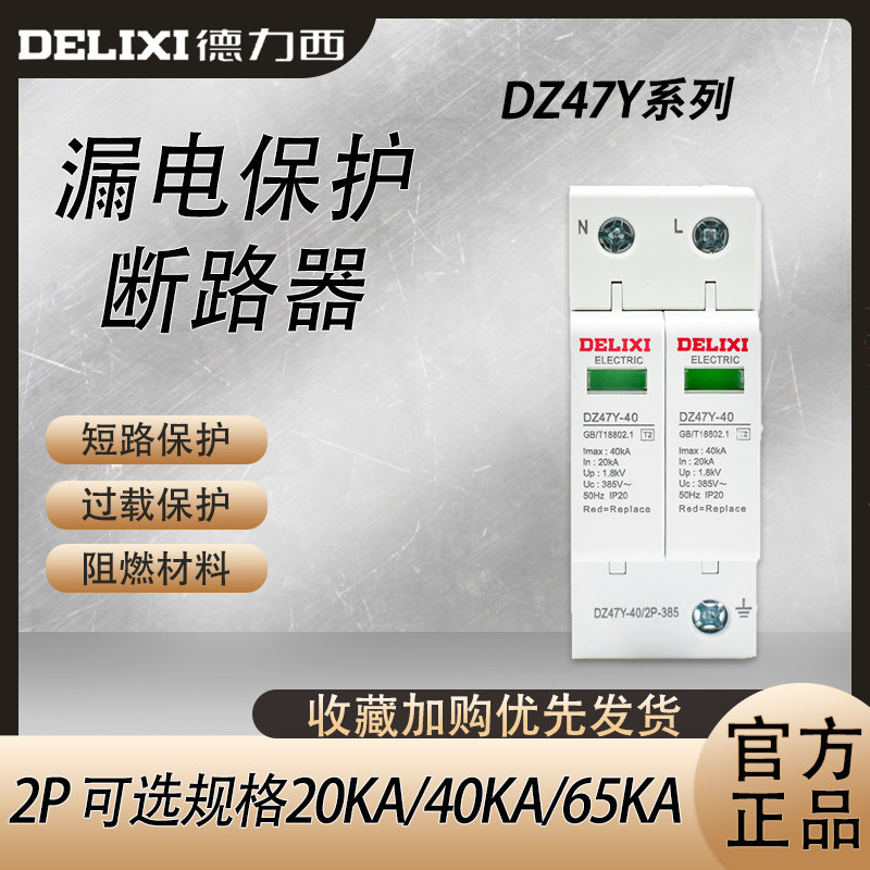 Delixi surge protector lightning strike surge surge DZ47Y 2P 20KA 65A lightning blocker