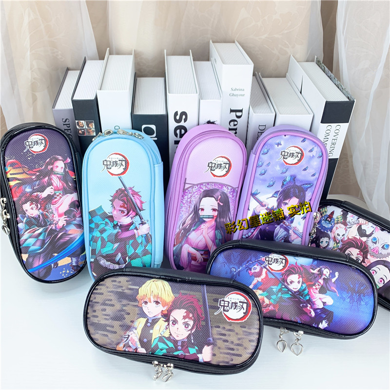 Single Layer Children Pencil Kits New Ghost edge Cartoon Perimeter PU Student Pen bag Beans Cute Makeup Bag