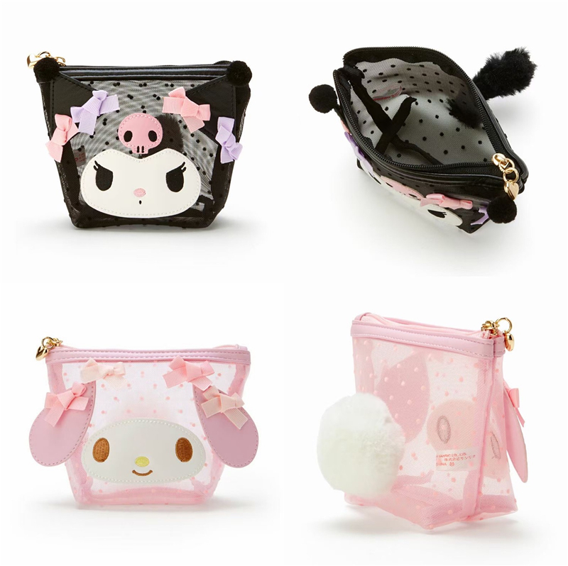 New Coulomites Transparent Mesh Yarn Poop Makeup Bag Girl Hearts Pink Slanted Satchel Cartoon Zero Money Bag Key Bag