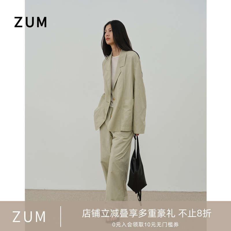 Zum | Early Spring Lightweight Suit | Light Green Shirt, Short Blazer, 2026 Spring New Drawstring Casual Pants