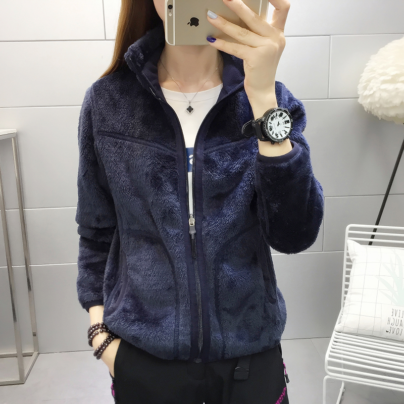 Wear fleece clothes on both sides Autumn and winter outdoor women's mountaineering sportswear Coral velvet windproof warm thickened jacket