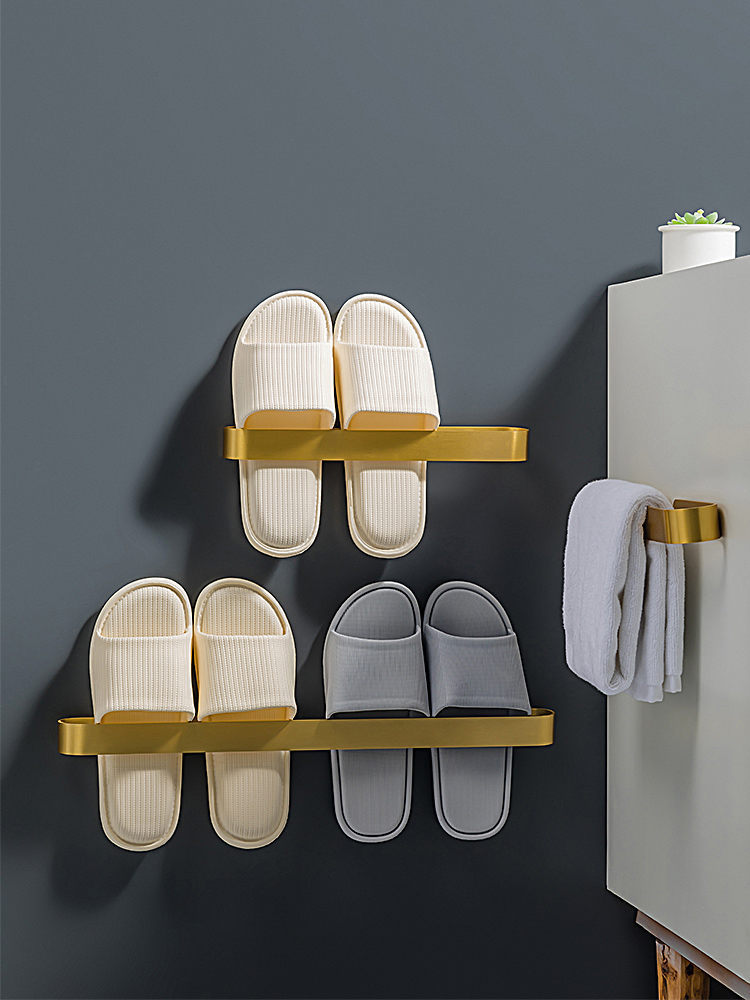 Golden bathroom slipper rack punch-free toilet shelf Powder room wall drain wall-mounted storage shelf artifact