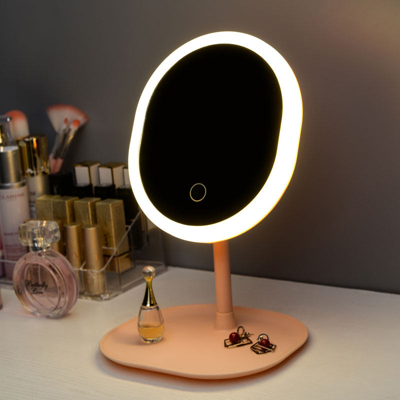 Led make-up mirror with lamp mesh red rechargeable Tonic Light Lamp Dormitory Desktop Desktop student Girl Hearts Makeup Mirror