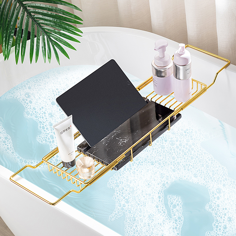 Toilet bathtub shelf multifunctional retractable bathtub rack Nordic gold storage rack bathroom bath mobile phone holder