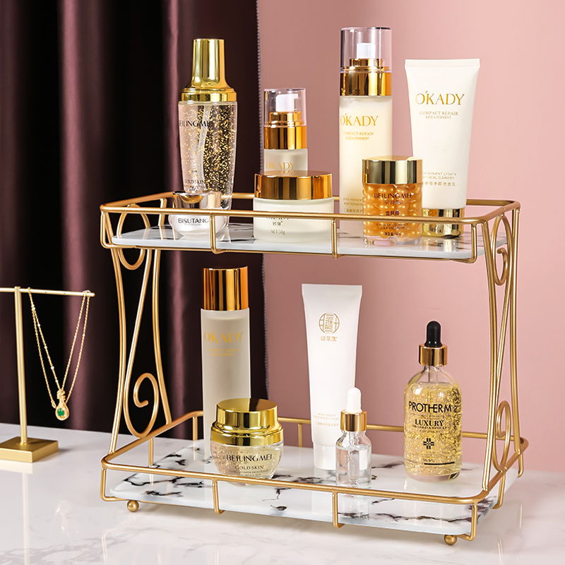 Nordic Light Extravagant Cosmetics Shelving Skin Care Products Brushed Table Top Red Perfume Containing Box Makeup Table Golden Shelf
