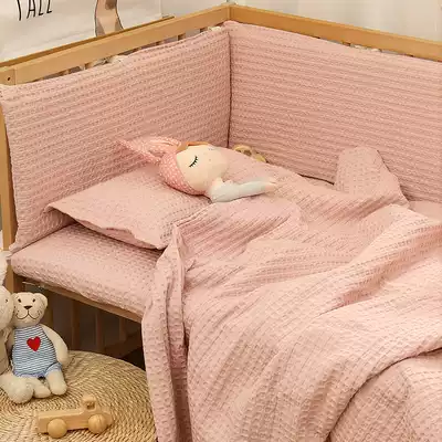 Pure cotton waffle crib fence cloth baby bed half-piece child anti-collision fence side can be removed and washed