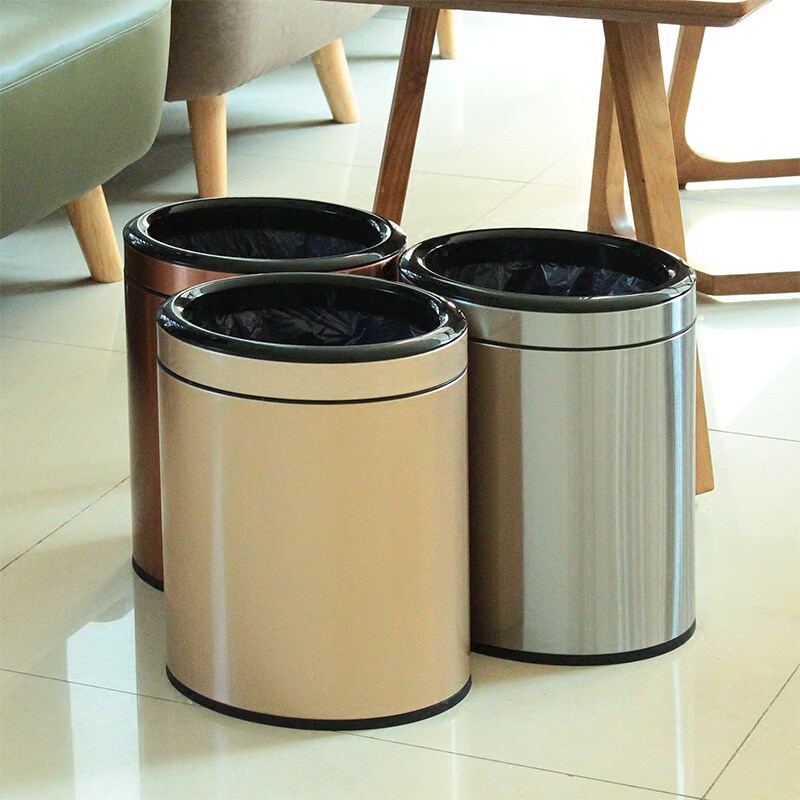 GNF oval trash can household stainless steel bedroom living room kitchen creative double-layer pressure ring no cover anti-fingerprint