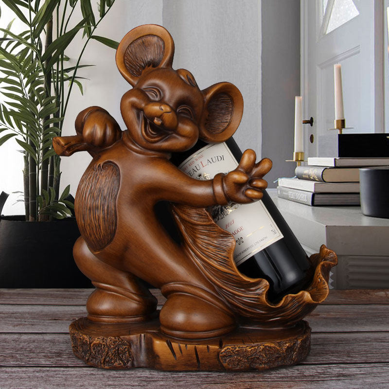 Creative American Mouse Red Wine Rack Living Room Wine Cabinet Ornament Zodiac Rat Wine Holder Wine Bottle Storage Shelf