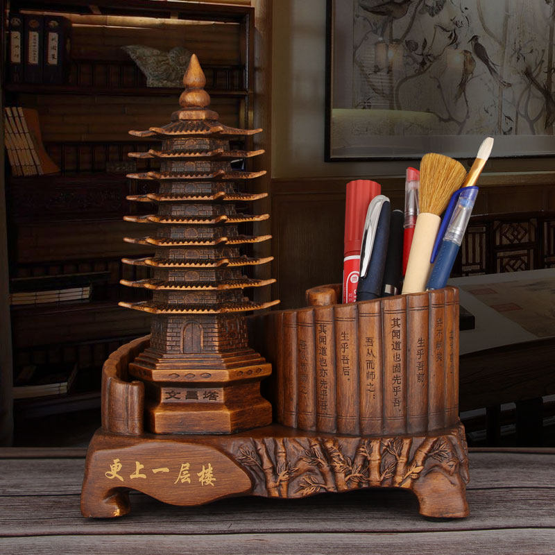 Nine-story and thirteen-story Wenchang Tower pen holder decoration study desk desktop decoration retro Chinese style stationery storage