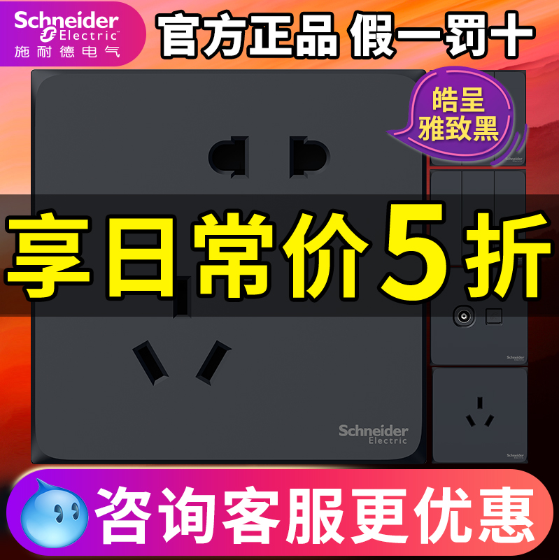 (Fake One Odds ten) Schneider switch socket Home Elegant To Black Transplaced Slant 5 Five Holes With USB Panel