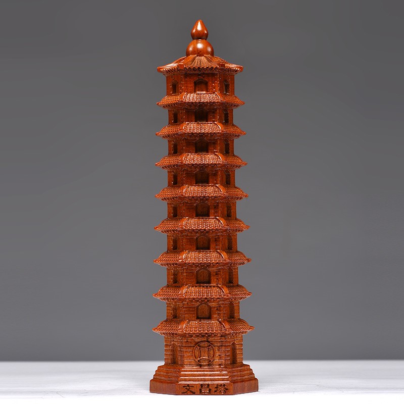 Rosewood carving 9-story Wenchang Tower decoration wooden high-end creative layer home living room porch decoration crafts
