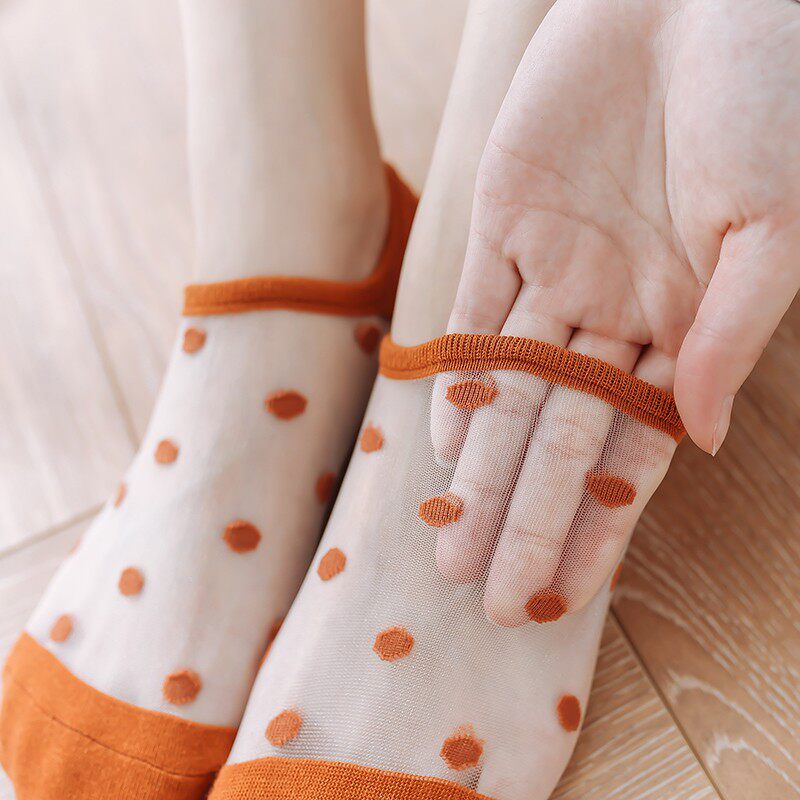 Transparent Crystal Silk Sox Children Short Sox Shallow Mouth Summer Soft Korean Summer Fiberglass Wave Spot Invisible Boat Socks