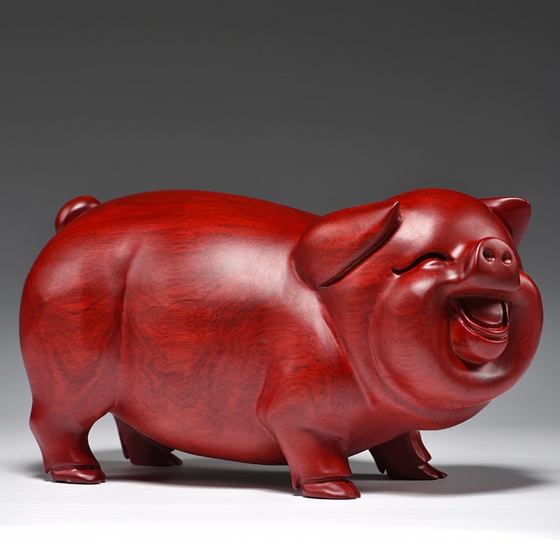 Safflower pear wood carving pig solid wood ornaments twelve zodiac simple atmosphere living room home mahogany Chinese craft gifts