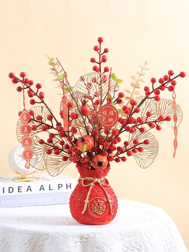 Red fruit rich fruit holly housewarming joy decoration simple atmospheric flower bouquet simulation flower living room flower arrangement