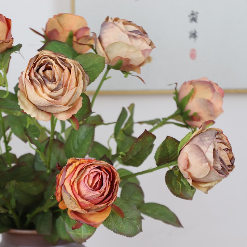 Retro artificial flower rose decoration fake flower decoration file creative simple oil painting style table flower single silk flower