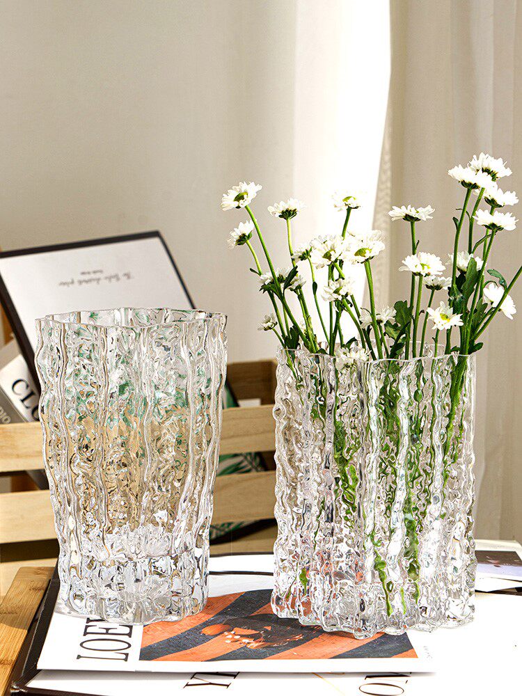 Vase fittings Living room glass transparent glacier Simple atmospheric aquaculture in large caliber network red flowers