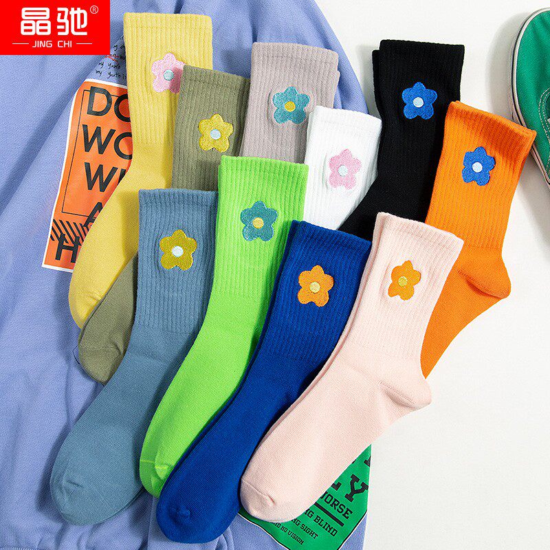 Socks women's stockings Hyun Ya wind flower ins breathable summer cute personality street all-match net red mid-tube socks