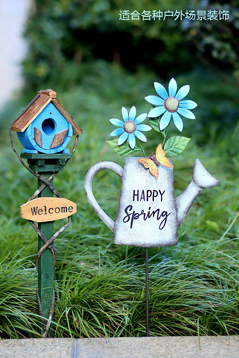 Garden decoration outdoor wrought iron kettle courtyard balcony creative simple layout landscaping villa garden lawn decoration