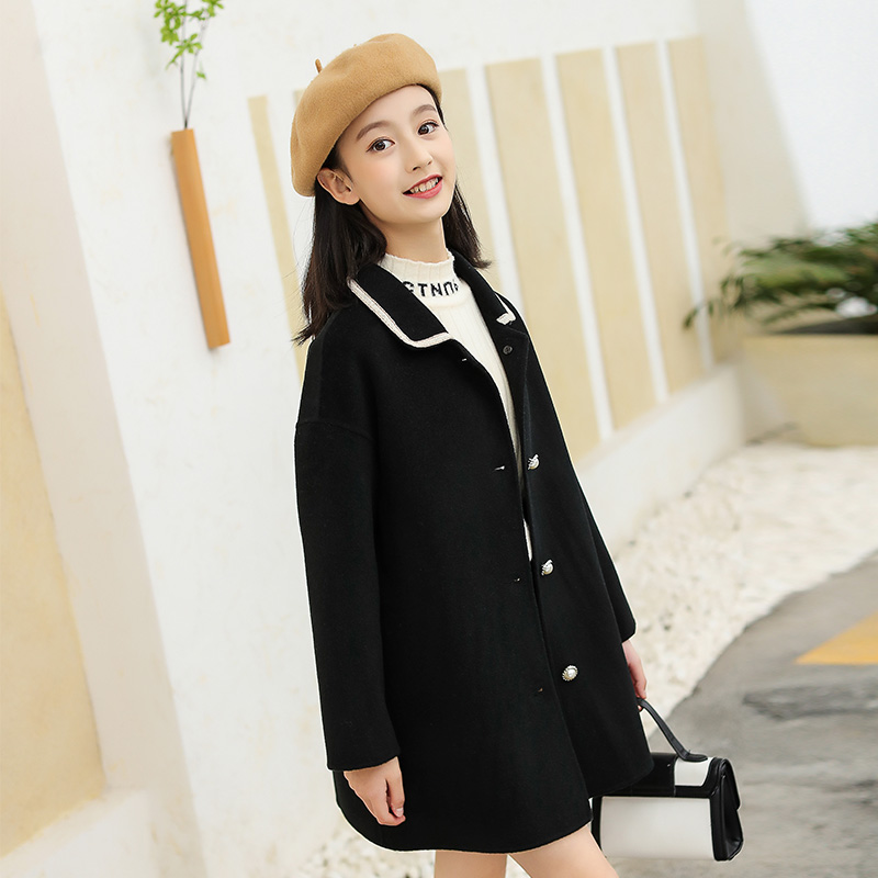 Girls double-sided woolen woolen coat 2022 new Western style spring and autumn small fragrant wind in the big children's woolen woolen coat