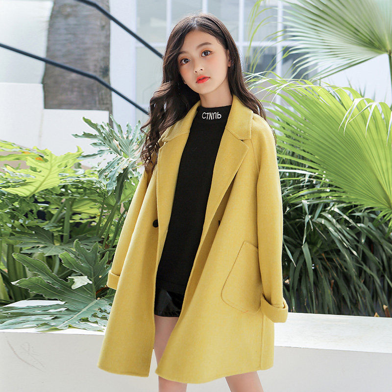 Girl's bifacial, cashmere coat 2022 new foreign spring autumn clothing wool CUHK children's woolen fur coats