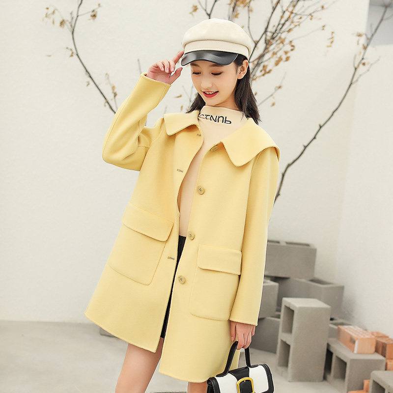 Girl Double Face Wool Coat 2022 New Foreign Spring Autumn Girl Big Boy Cashmere Child Fur Coats