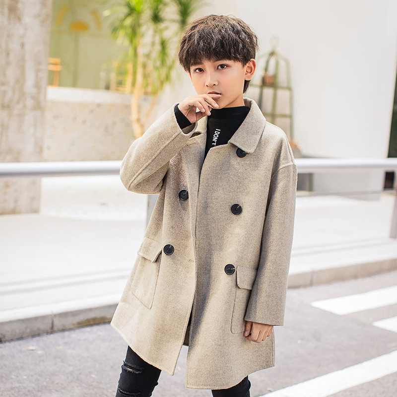 Boy's double - sided cashmere coat 2022 new Yang Spring and Autumn Children's Wool Twin - a - sized childhood coat