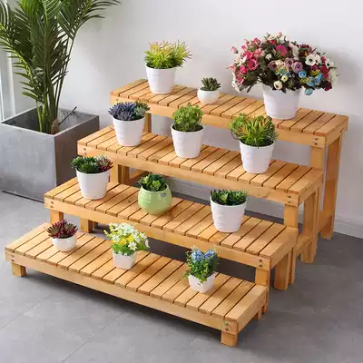 Stool solid wood flower stand living room flower pot simple modern balcony wooden ladder fleshy Golden kudzu plant combination flower stand