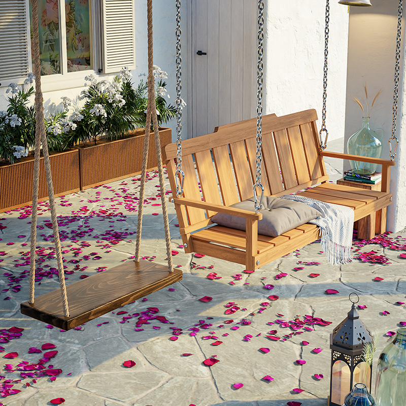 Outdoor anti-corrosive wood Home Children Swing Patio Courtyard Kid Hanging Chair Indoor Balcony Rocking Chair Villa Solid Wood Sitting Board-Taobao