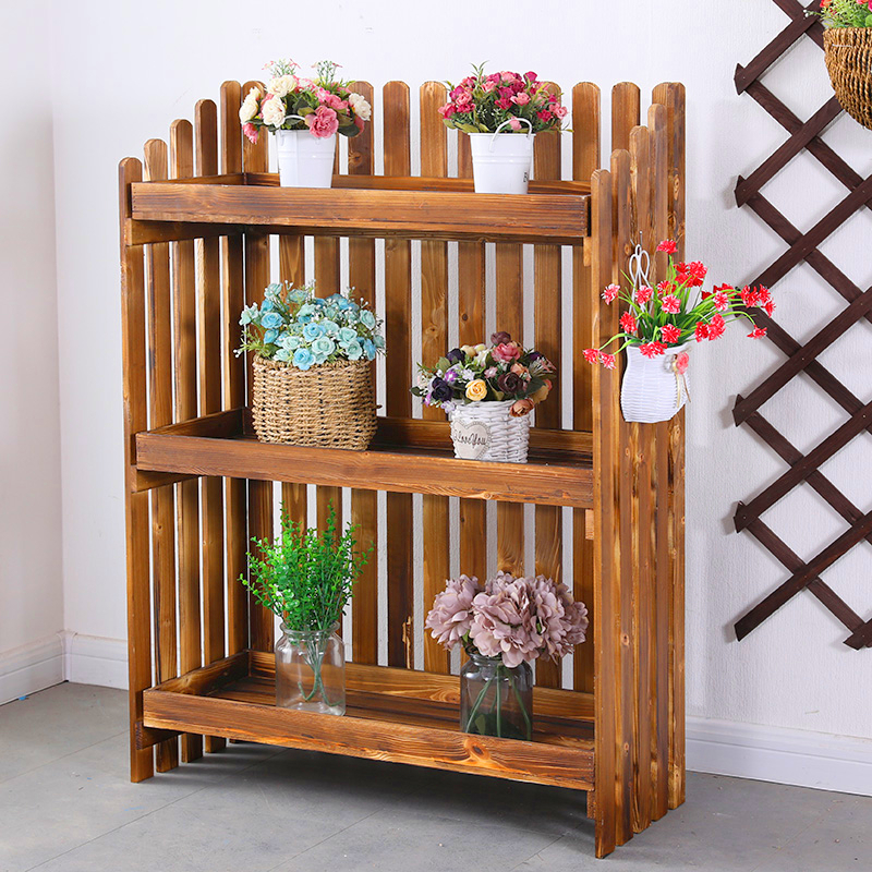 Anti-corrosive wood flower shelf balcony solid wood multi-layer multi-meat flower pot frame outdoor patio outdoor wood shelve floor type