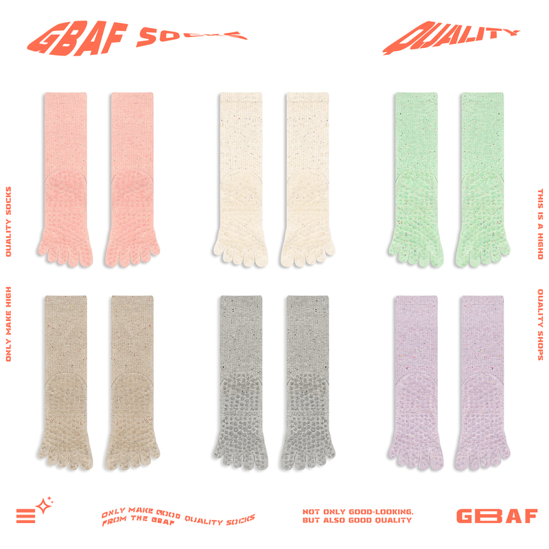 Gbaf Colorful Dotted Yarn Professional Five-Finger Yoga Socks Non-Slip Special for Pilates Training Split-Toe Mid-Calf Socks for Women Gbaf Colorful Dotted Yarn Professional Five-Finger Yoga Socks Non-Slip Special for Pilates Training Split-Toe Mid-Calf Socks for Women